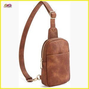 Faux Leather Crossbody Sling Bag Adjustable Strap Multi-Pocket Travel Essential